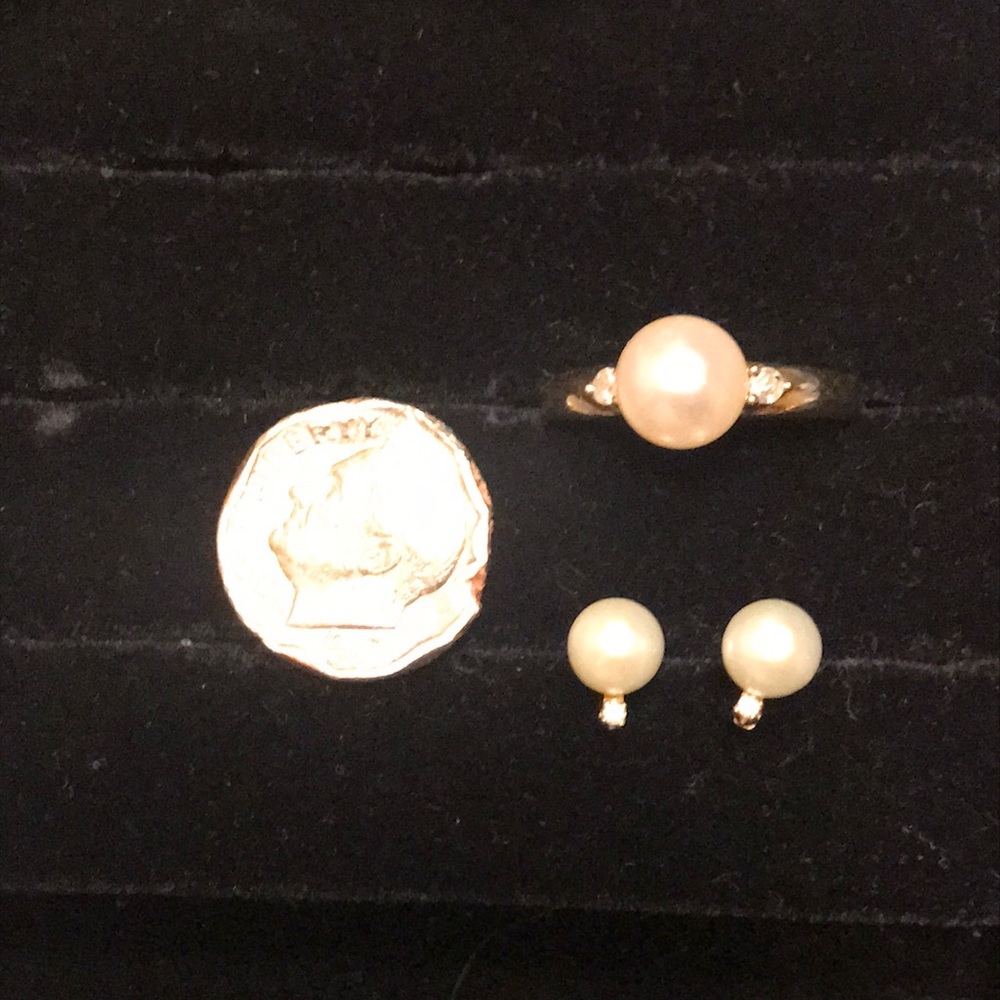 Beautiful pearl / diamonds ring and earrings set - Picture 10 of 15